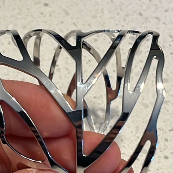 Bangle bracelet & Ring set Metal Leaf Design silver color - Picture 10 of 12